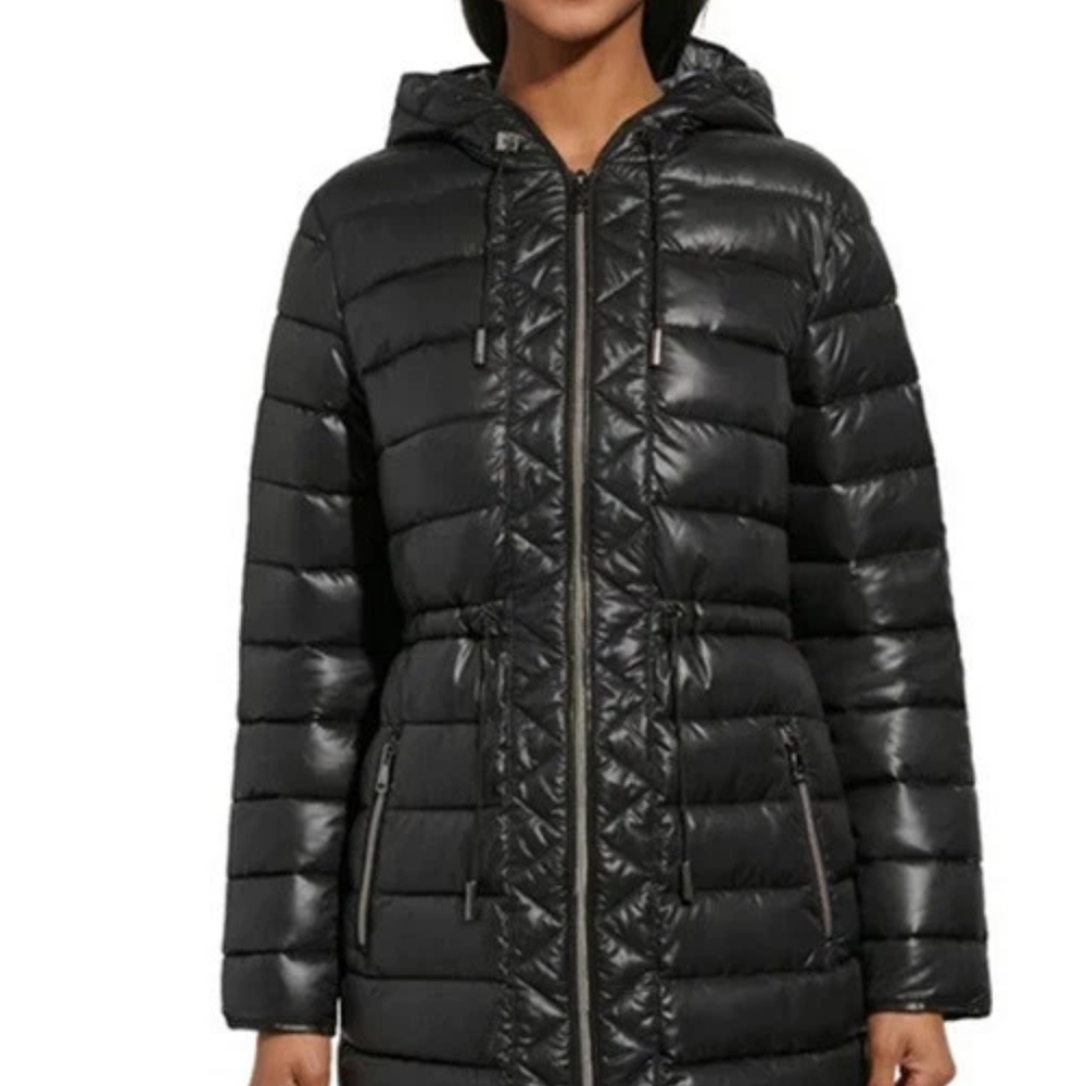 NWT Kenneth Cole Women's Quilted Anorak Hooded Puffer Coat Black Sz. 2XL